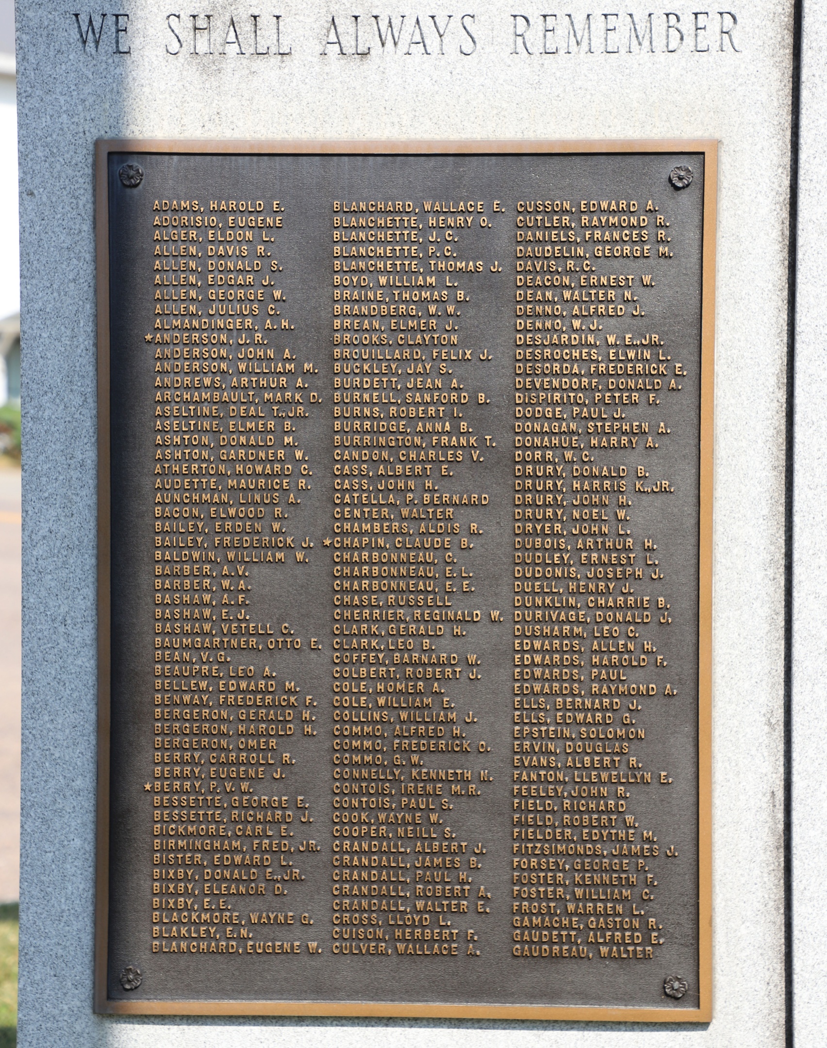 Essex Junction WWII Veterans Memorial
