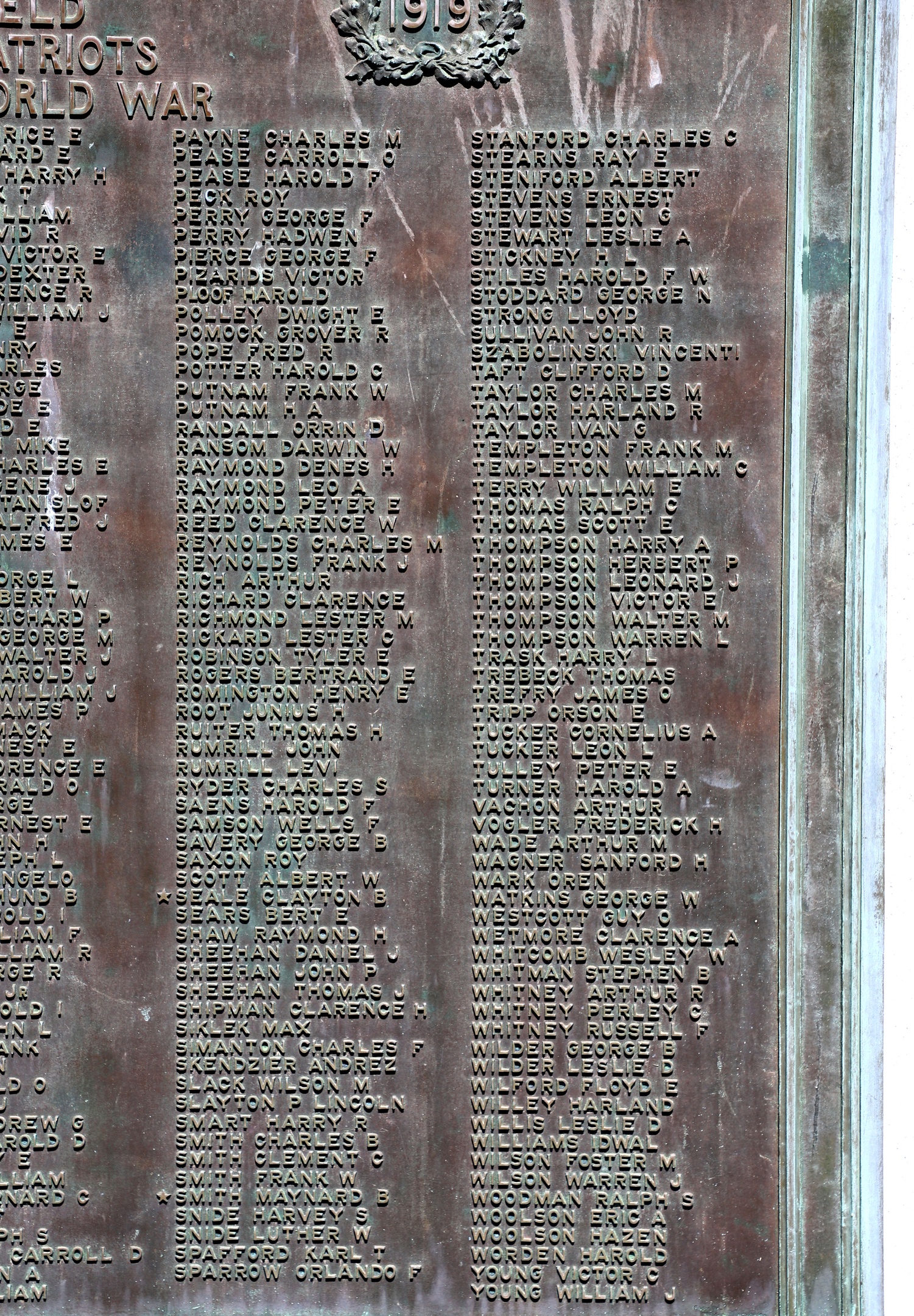 Springfield Vermont Veterans Park World War I Memorial P-Y