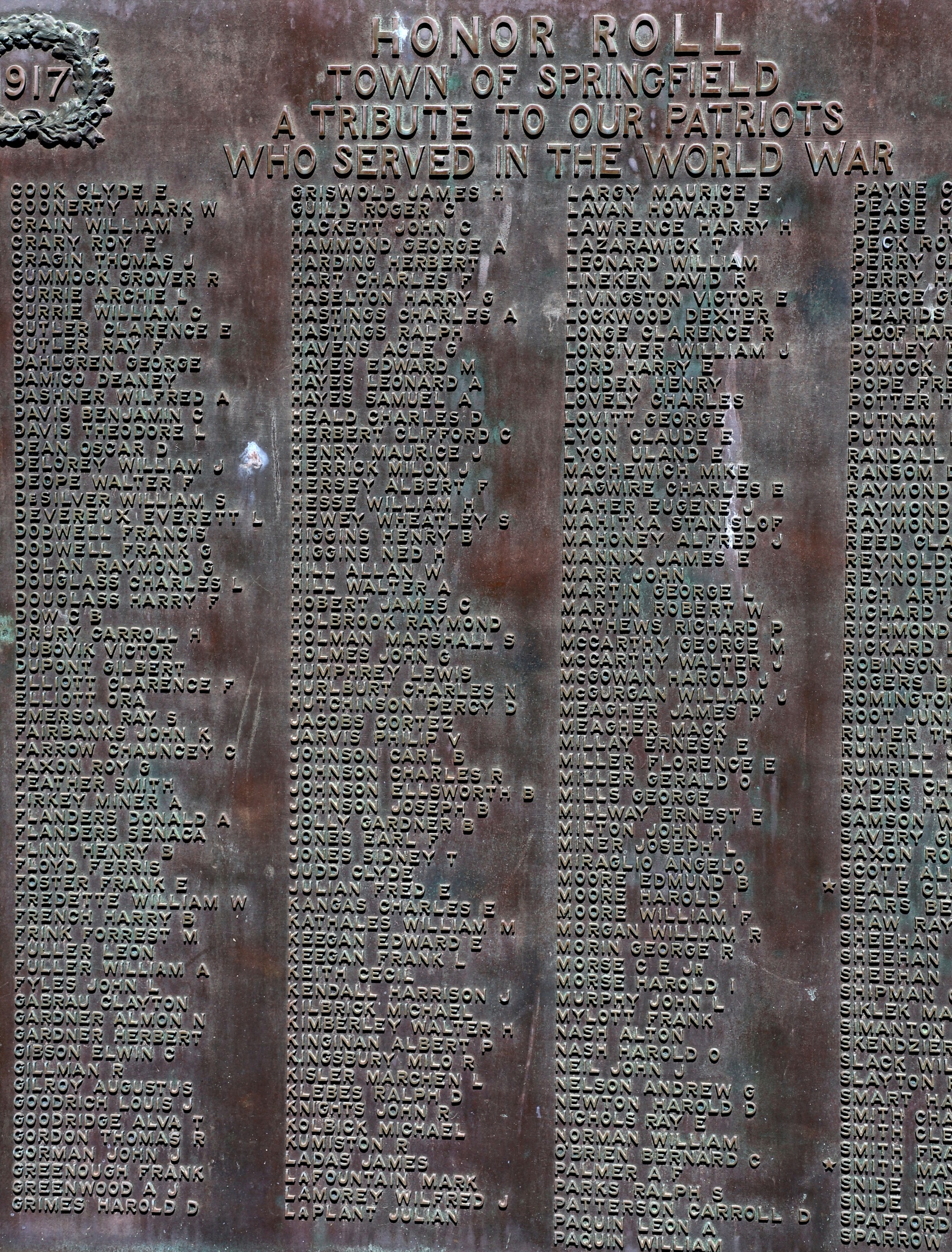 Springfield Vermont Veterans Park World War I Memorial C-P