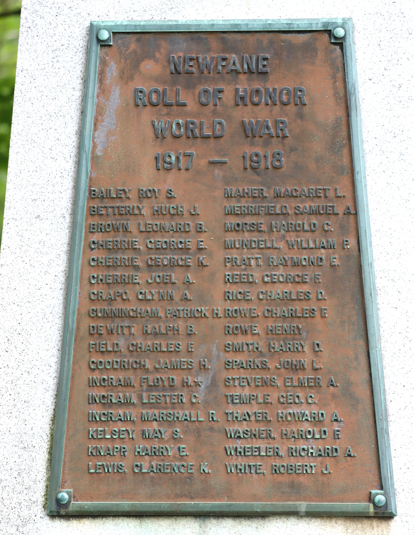 Newfane Vermont World War I Veterans Memorial