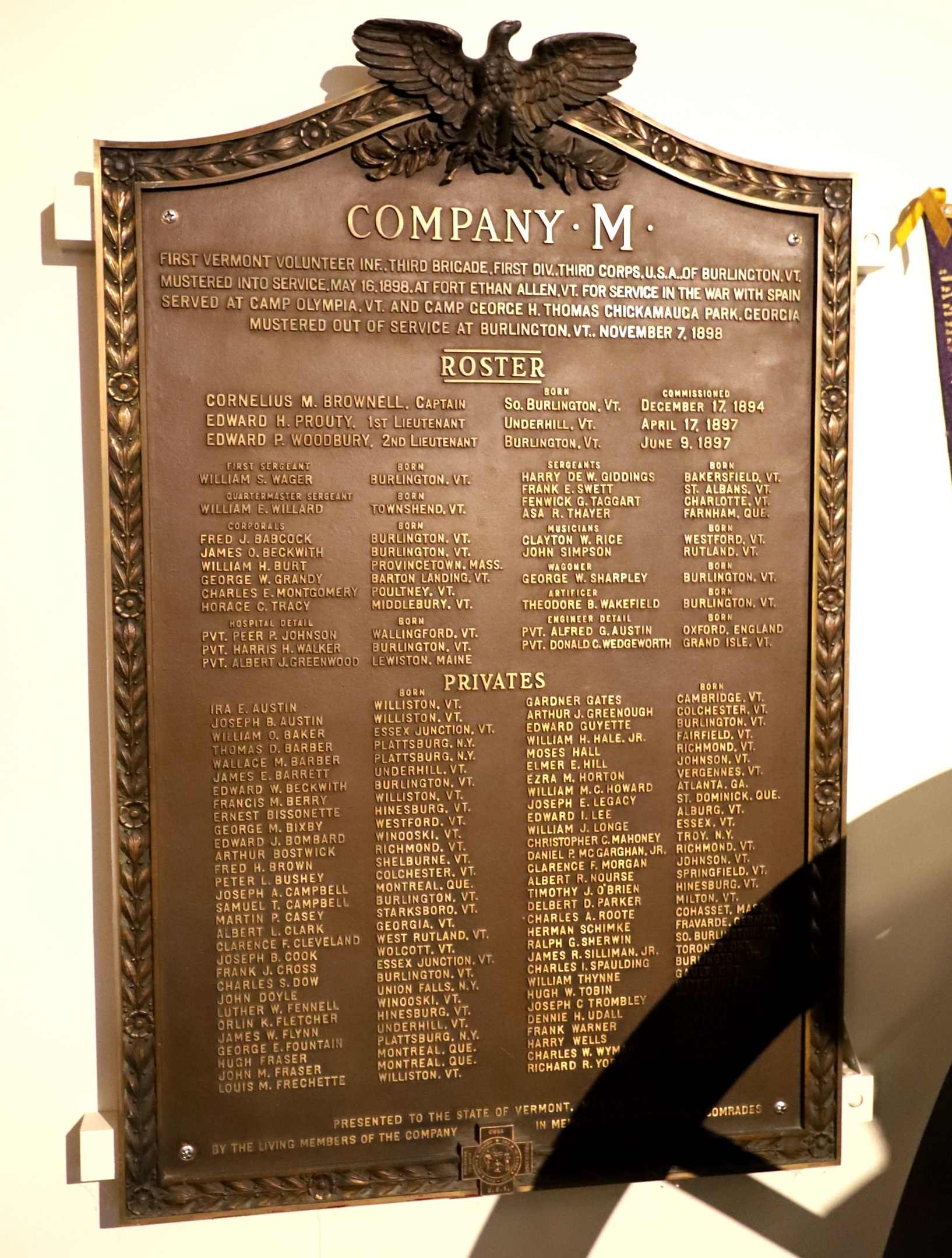 Vermont National Guard Museum - Company M Roster - Spanish-American War