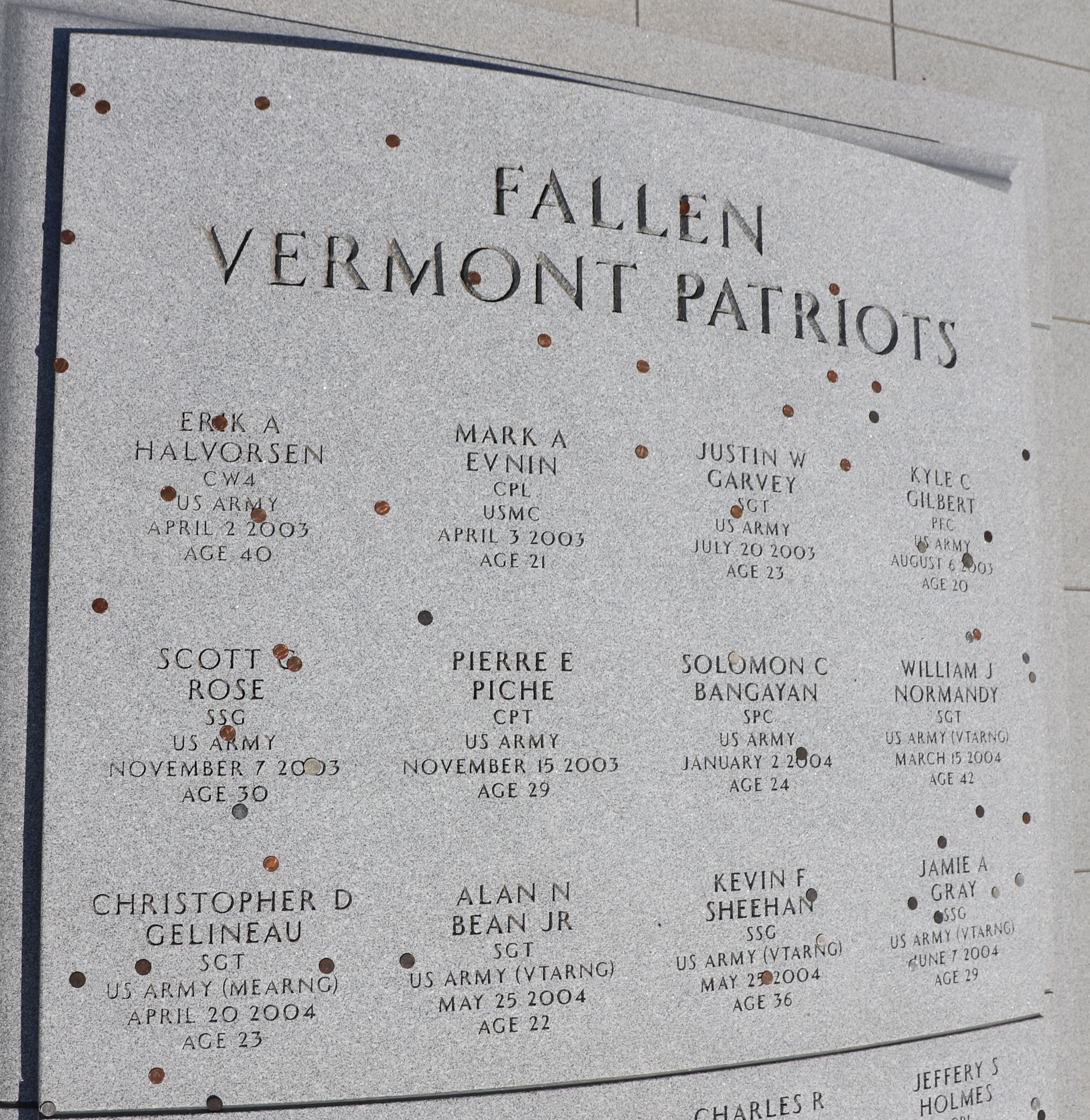 Vermont Veterans Memorial Cemetery Global War on Terror Monument Names