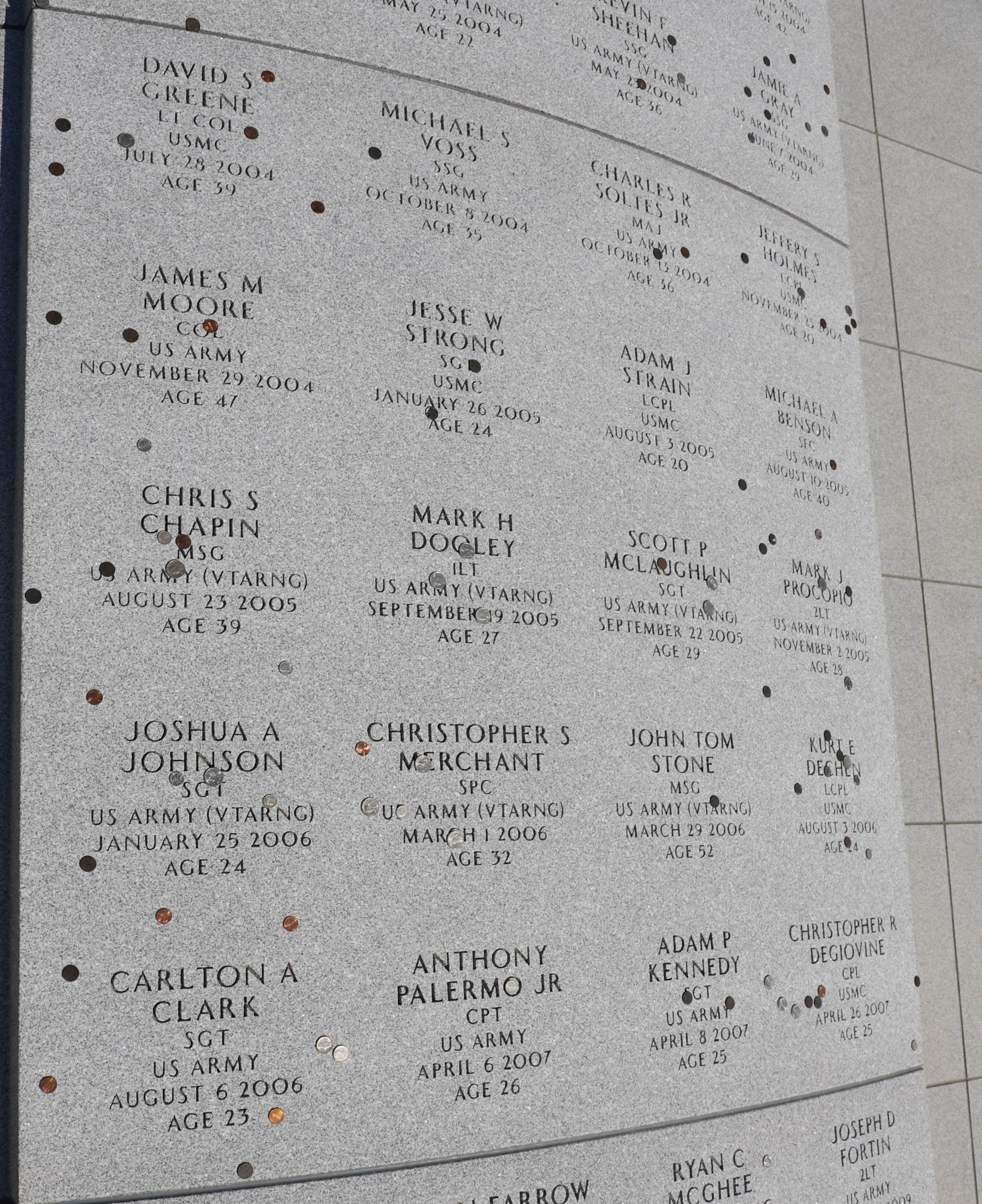 Vermont Veterans Memorial Cemetery Global War on Terror Monument Names