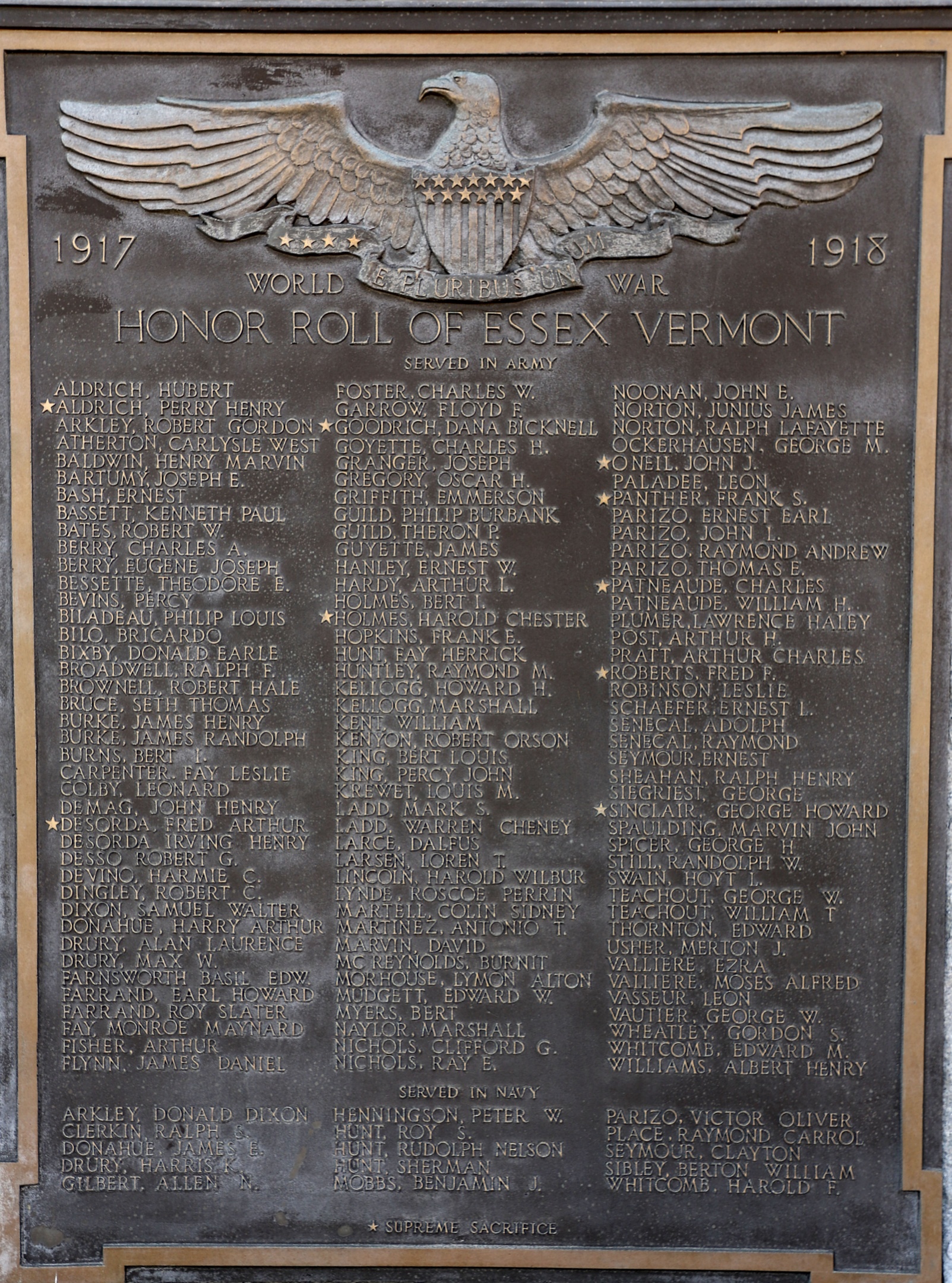 Essex Junction Vermont World War I Veterans Memorial