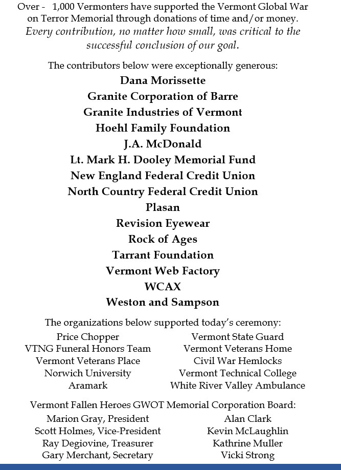 Vermont Veterans Memorial Cemetery Global War on Terror Monument Dedication Page 2