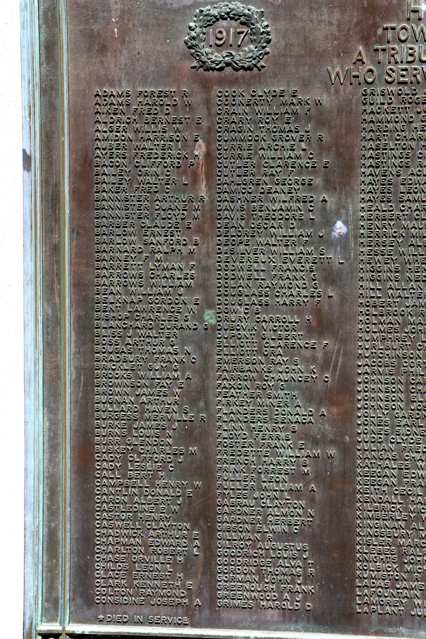 Springfield Vermont Veterans Park World War I Memorial A-G