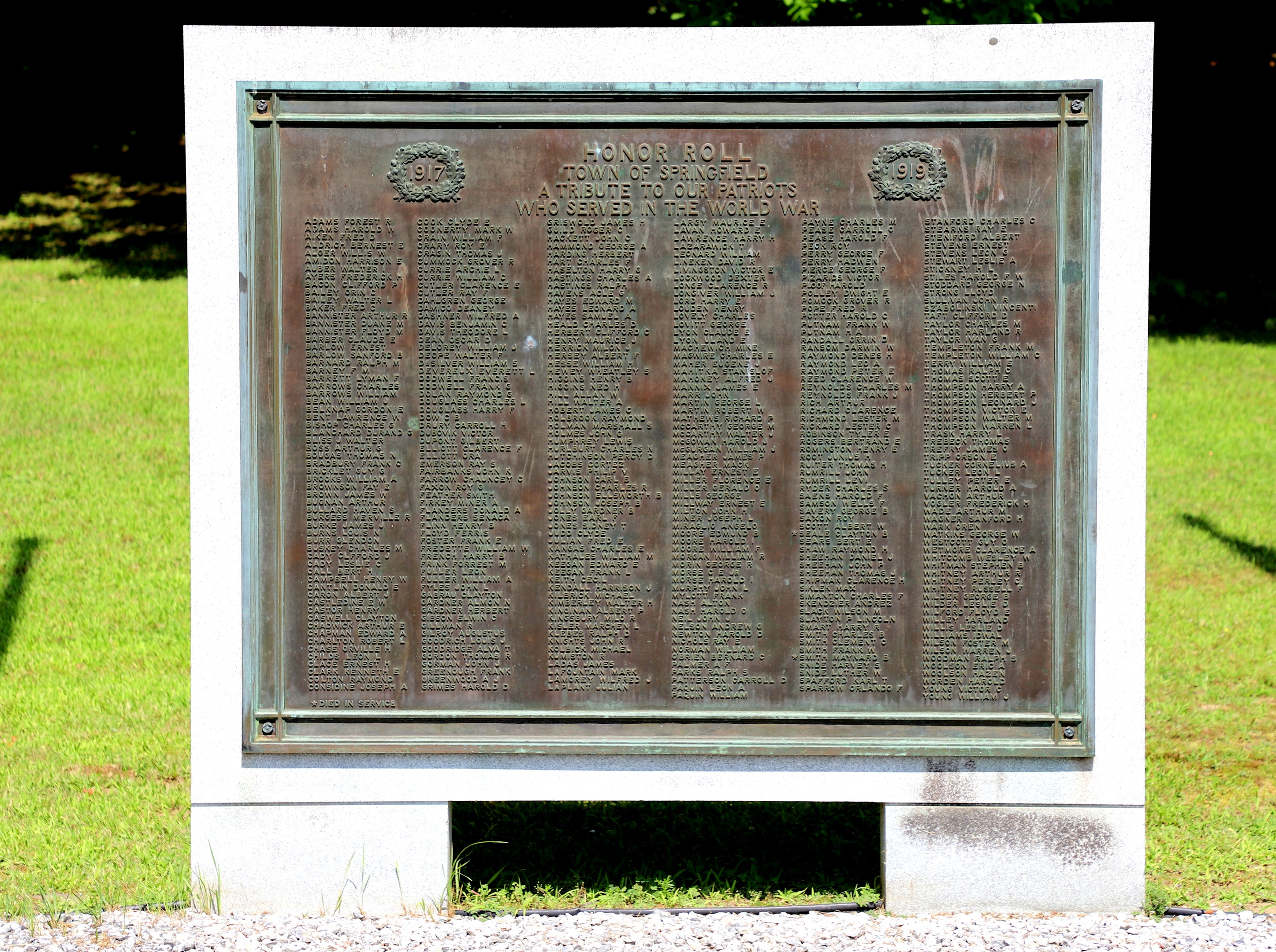 Springfield Vermont Veterans Park World War I Memorial