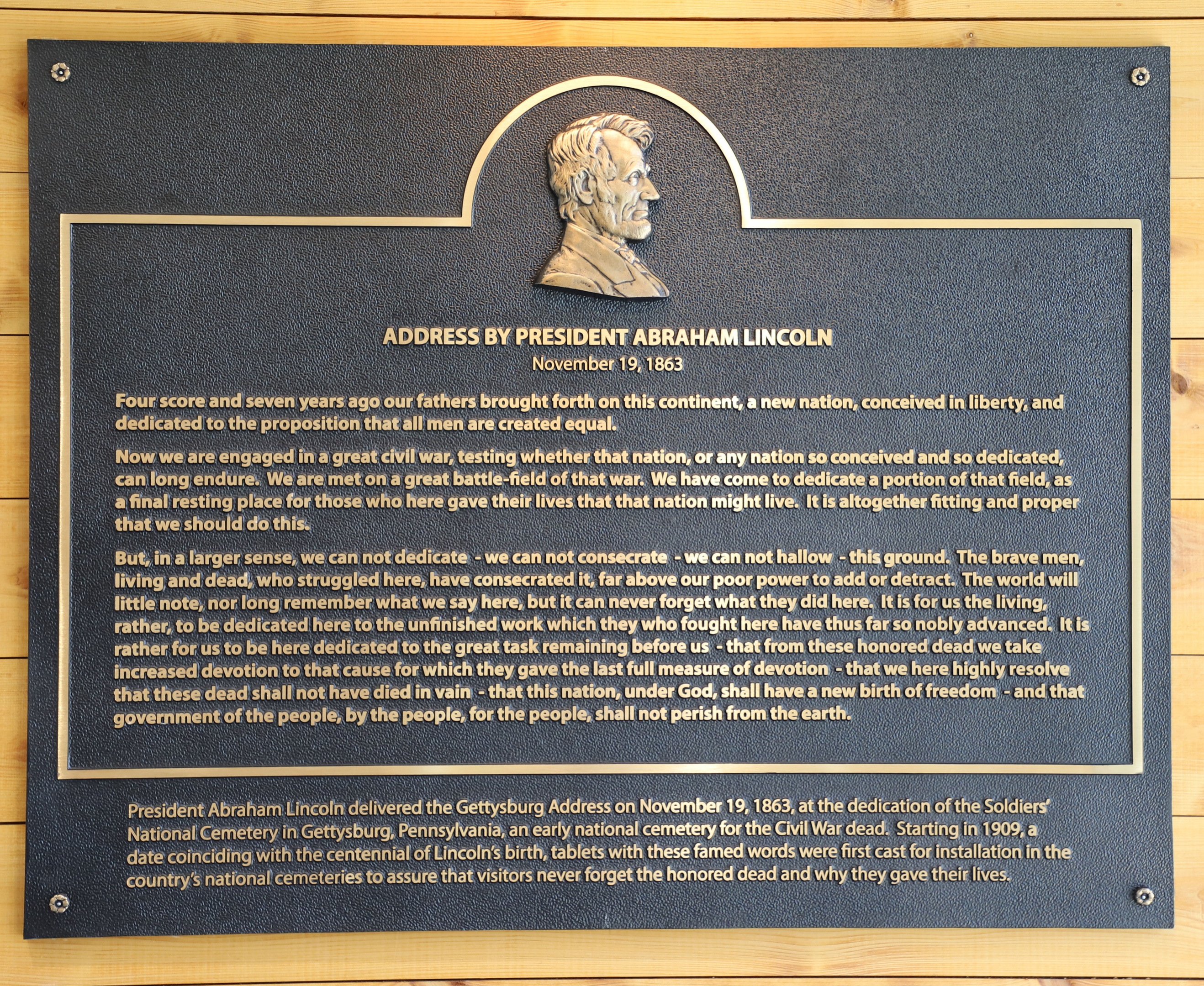 Vermont Veterans Memorial Cemetery - Lincoln's Gettysburg Address