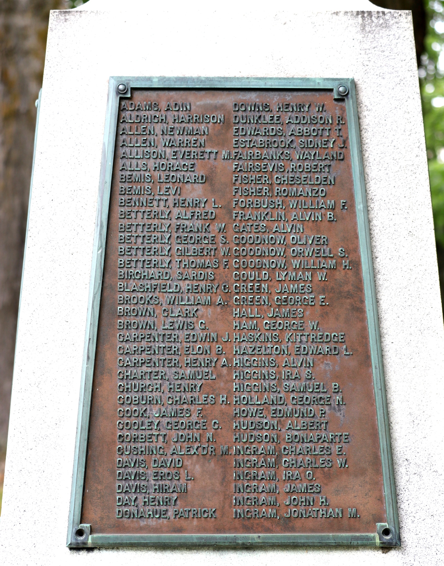 Newfane Vermont Civil War Veterans Memorial A-I
