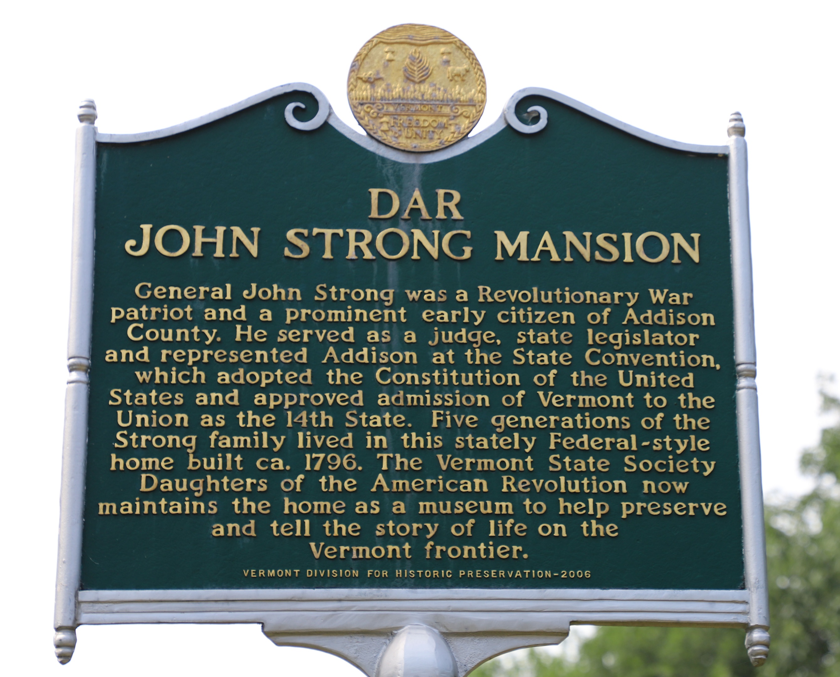 John Strong Mansion (DAR) Addison Vermont Historical Marker